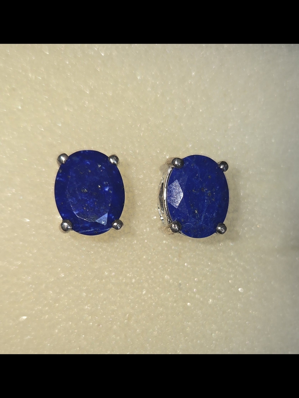Lapis Blue Oval Stud Earrings -  Silver Setting